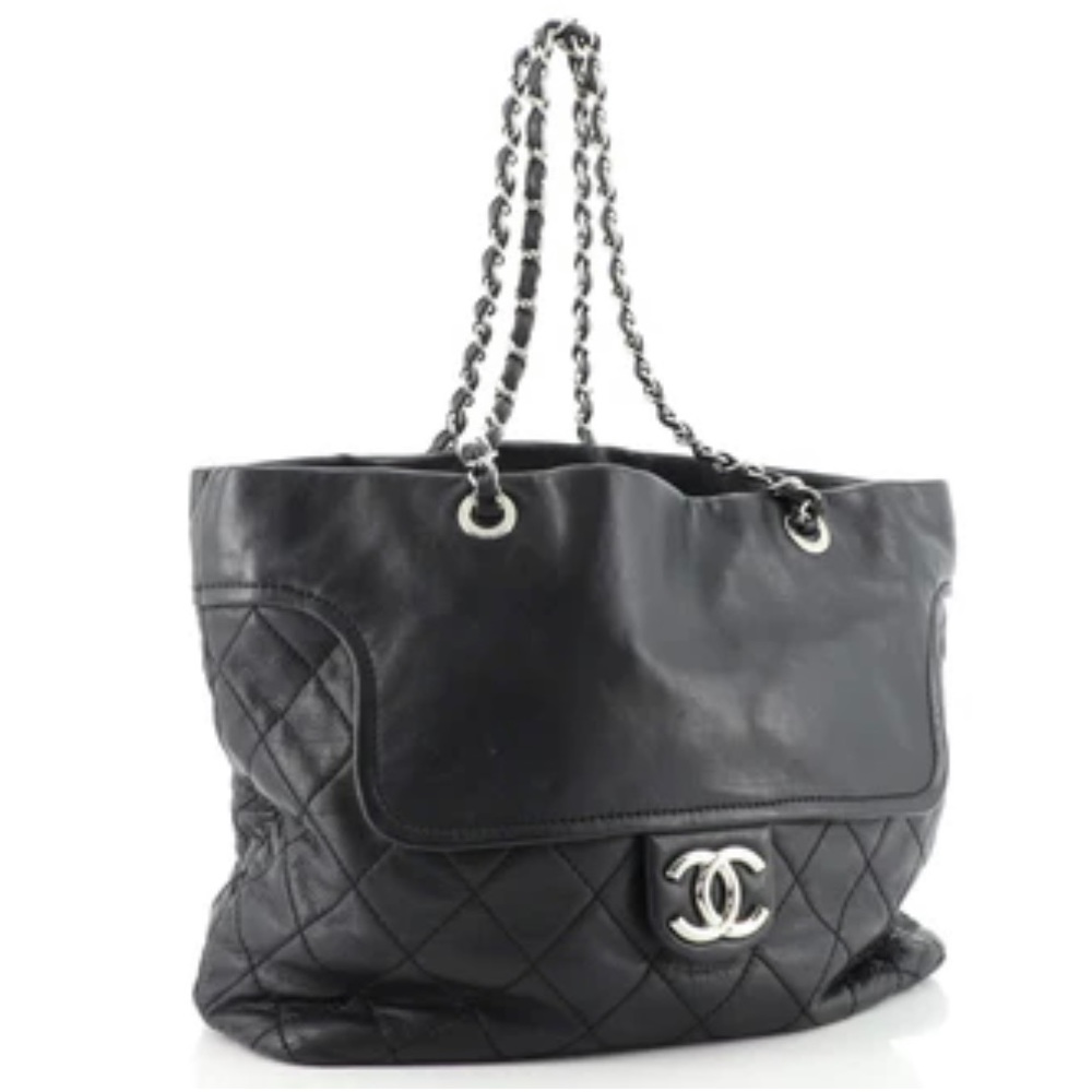 Casual Riviera Pocket Shopping Tote Quilted Calfskin Medium